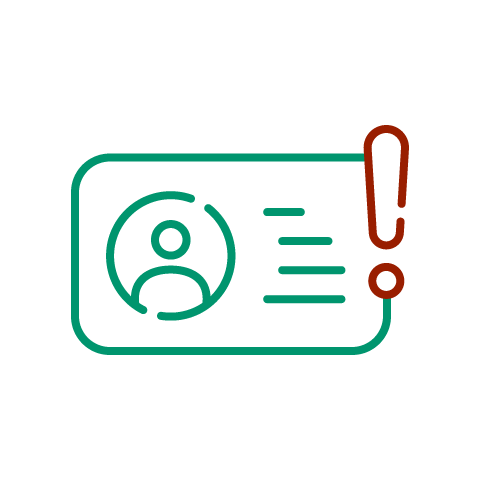 An ID card with an exclamation point.