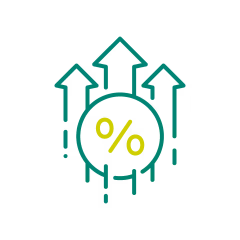 Three upward arrows with a percentage sign.