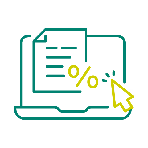 Laptop with percentage sign and cursor.
