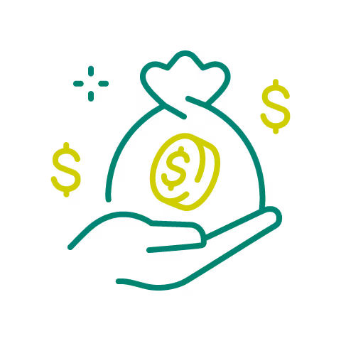 Money bag with dollar signs and a coin.