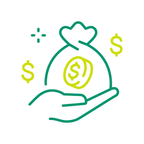 Money bag with dollar signs and a coin.