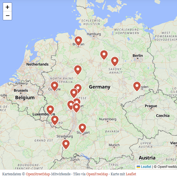 Karte des deutschlandweiten Netzwerks des Professorenforums
