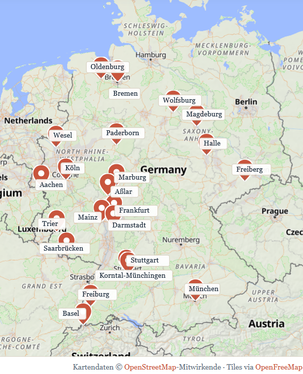 Karte des deutschlandweiten Netzwerks des Professorenforums