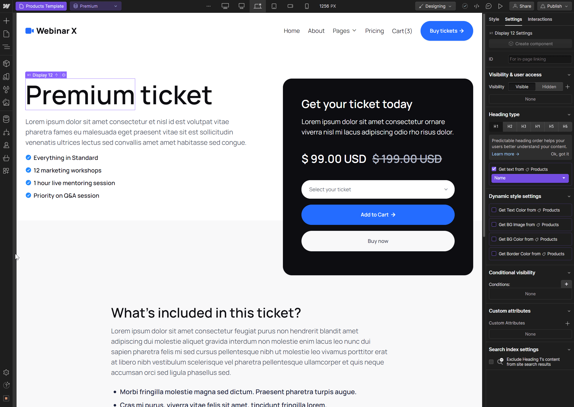 Webinar X Webflow Template And Ui Kit - Ecommerce Page
