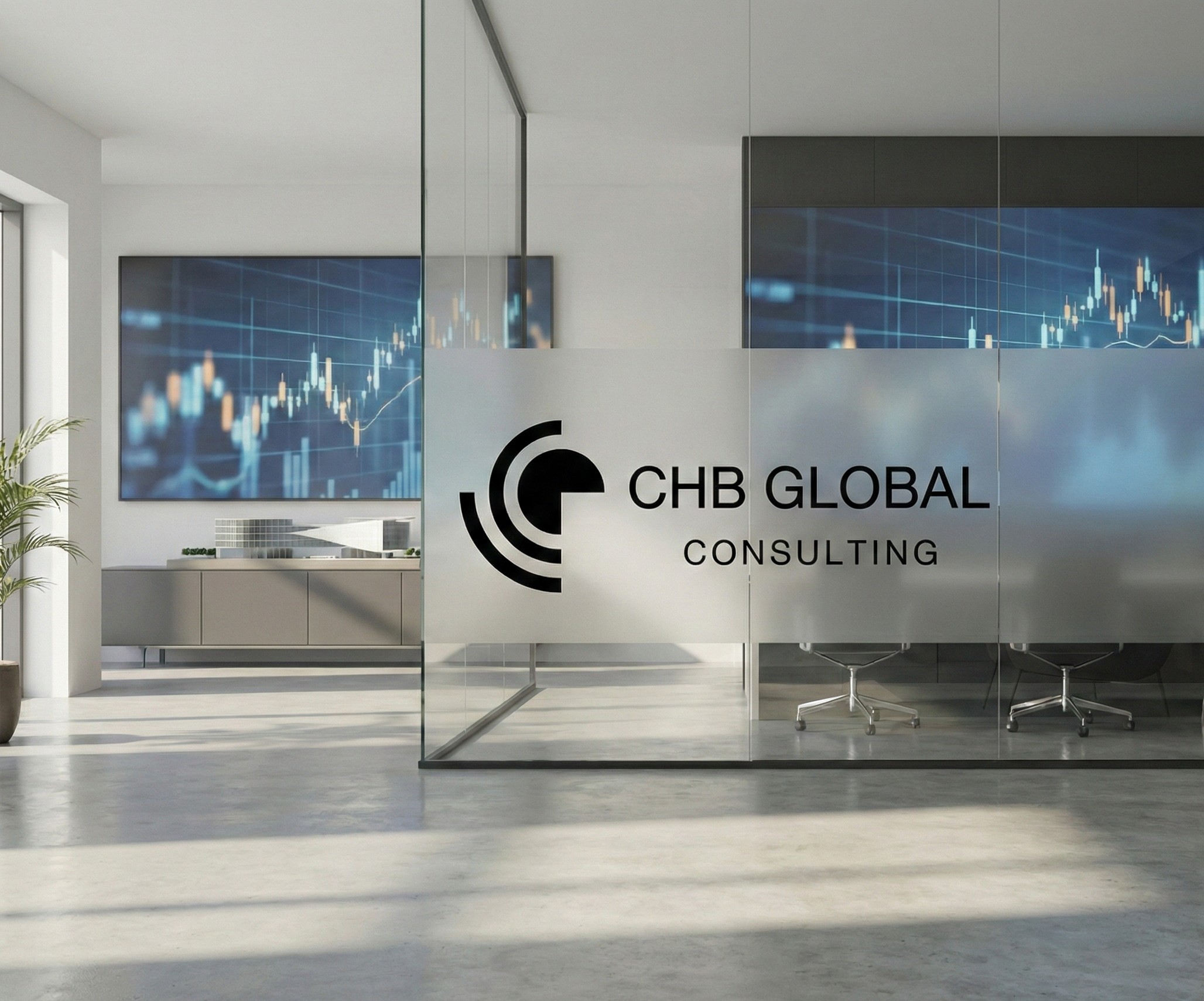 office with chb global written and a plan