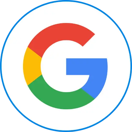 Google multicolored 'G' logo on a white circular background.