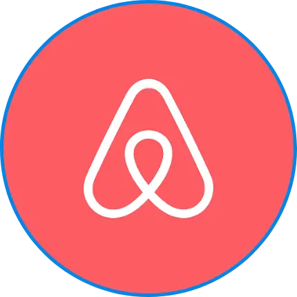 White Airbnb logo symbol inside a red circle.