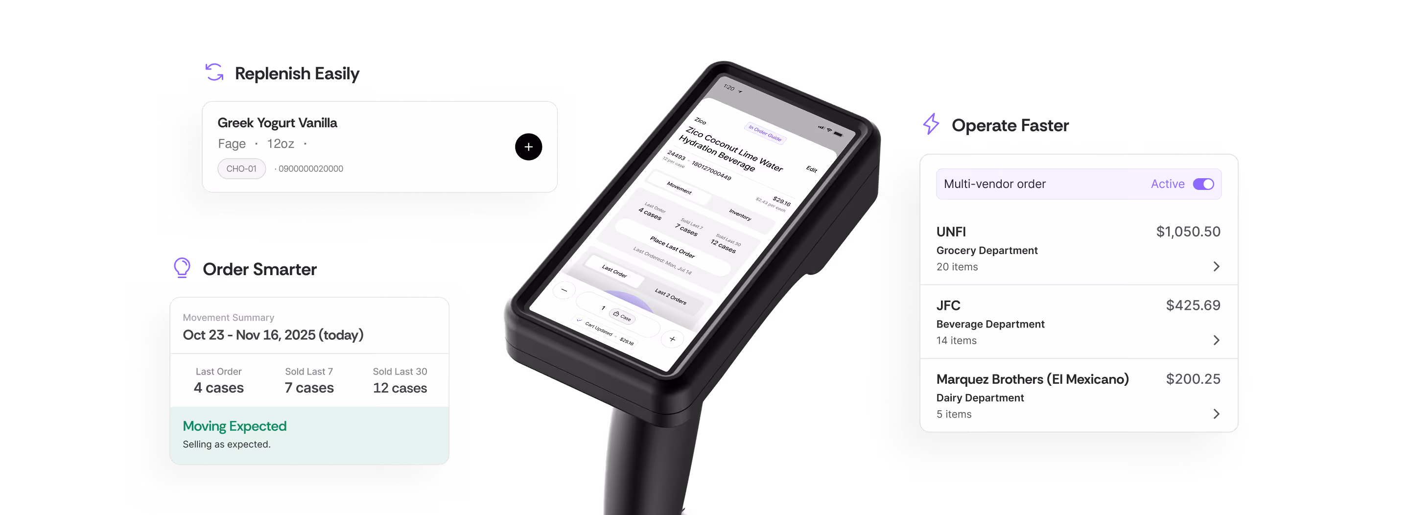 Vori's order management tools to place vendors orders from mobile handheld