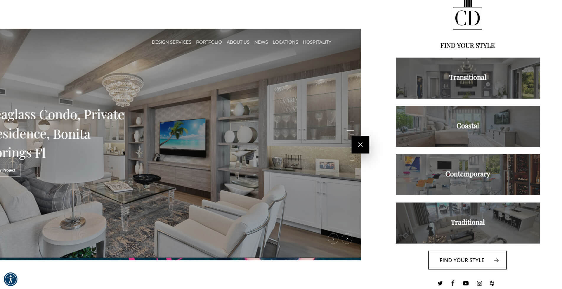 Project page for a Bonita Springs residence beside a style selector offering Transitional, Coastal, Contemporary and Traditional