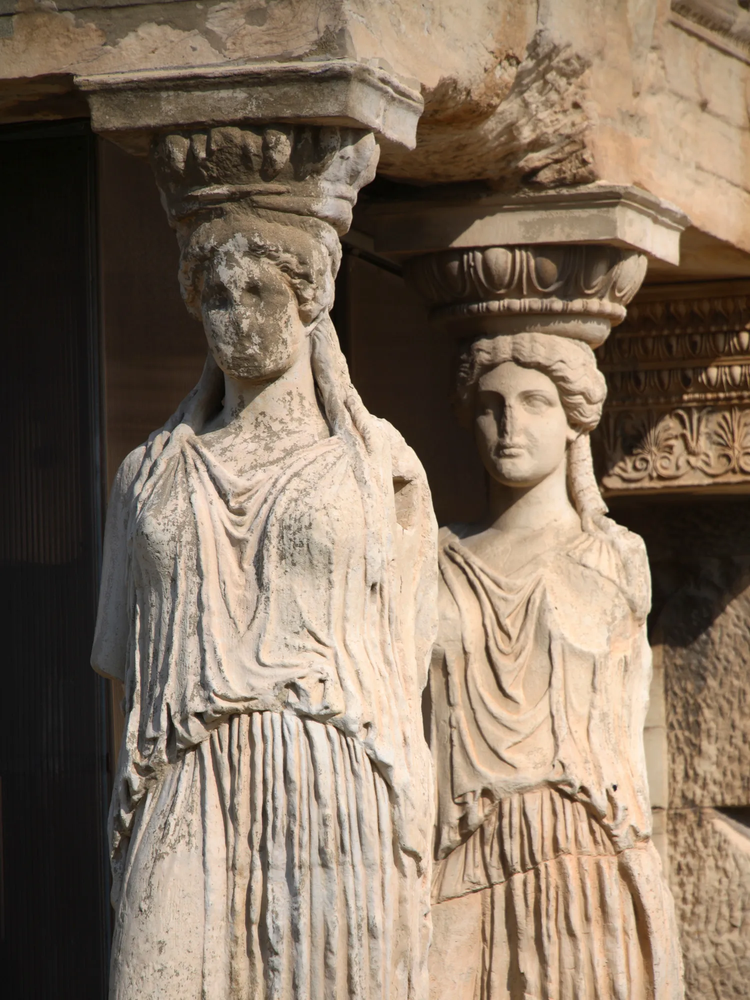 Caryatids statue detail from the Acropolis in Athens Greece