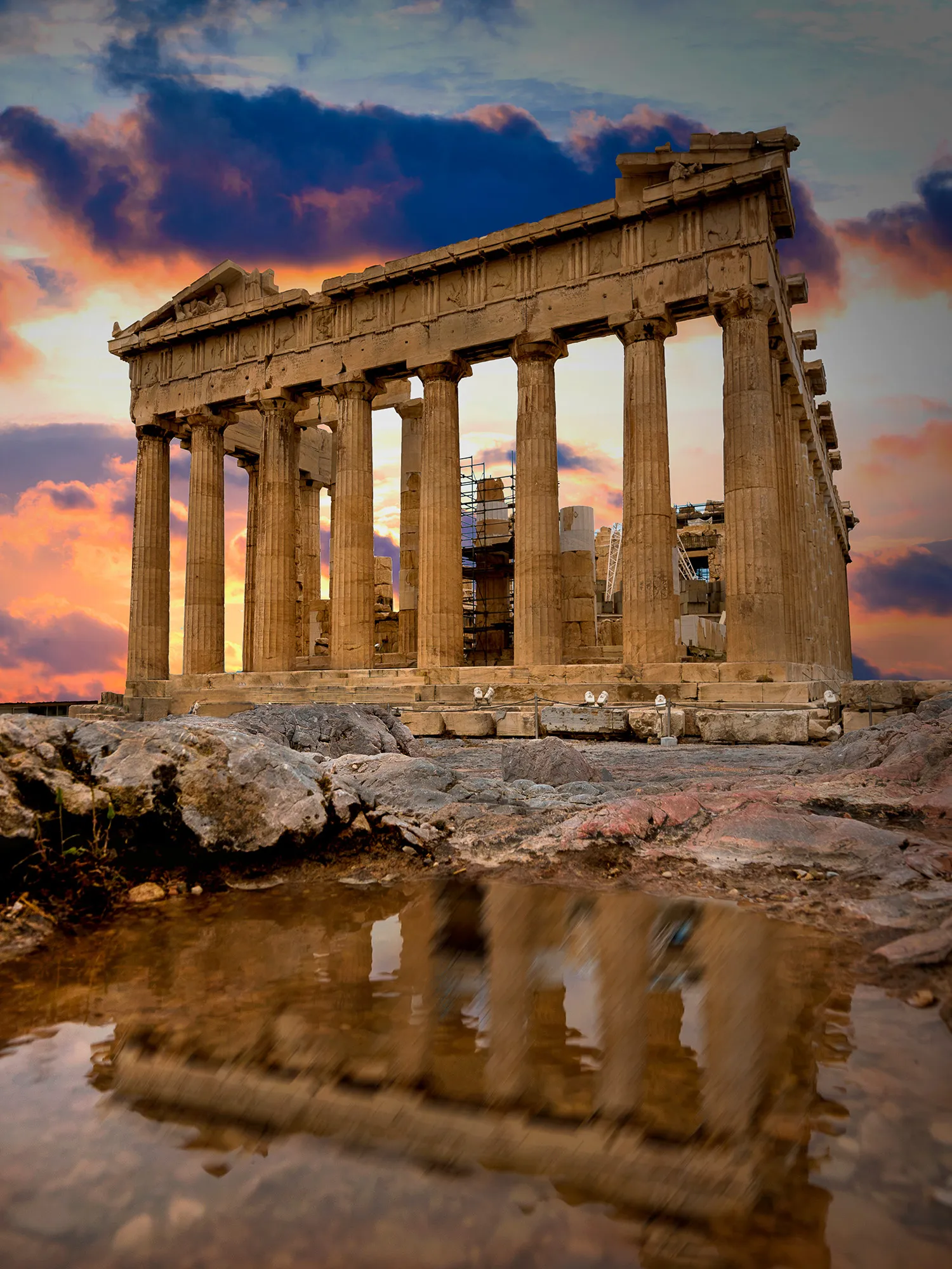 The Parthenon at sunset on the Acropolis in Athens Greece