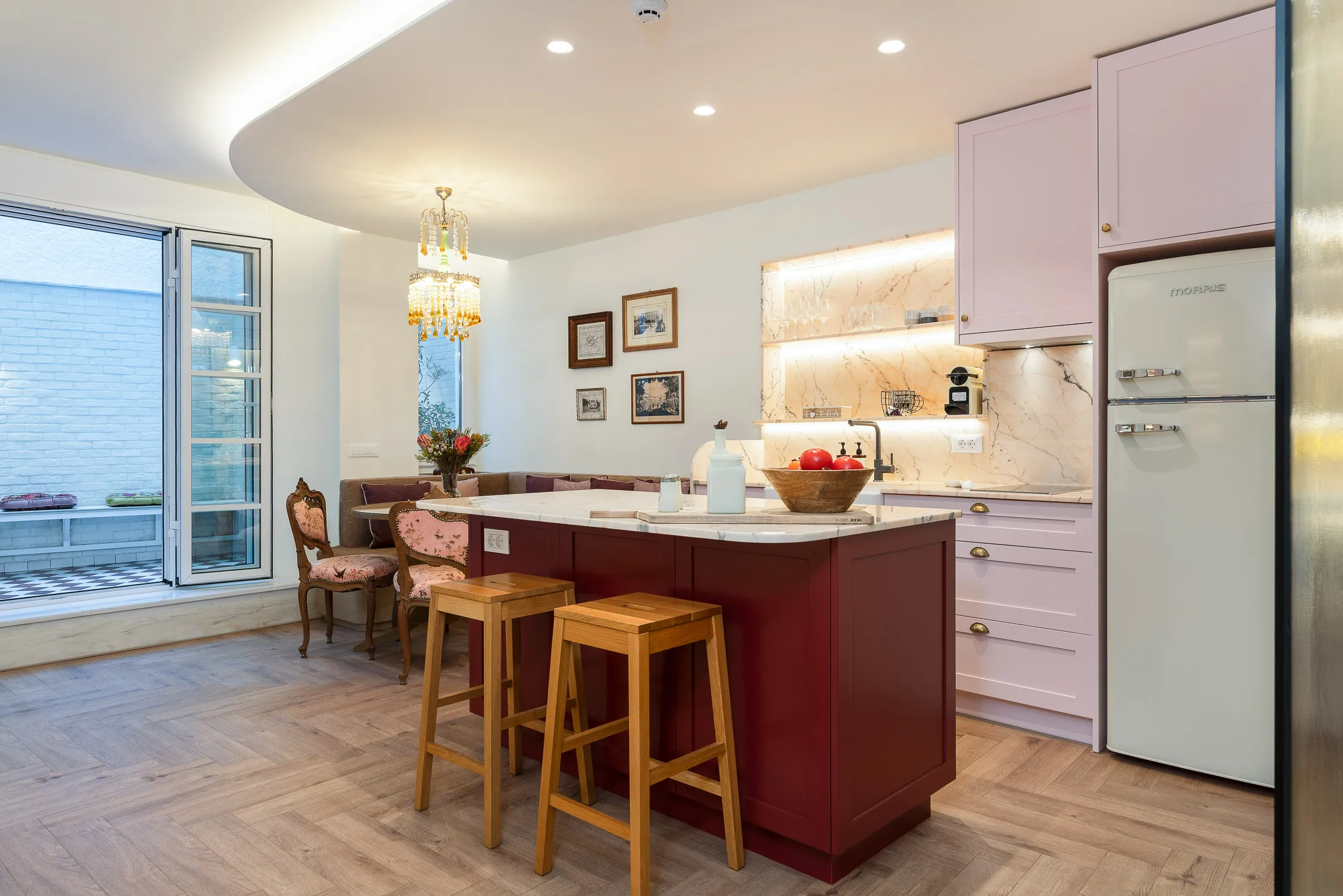 Kitchen and dining area at The Hill apartment in Lycabettus Athens