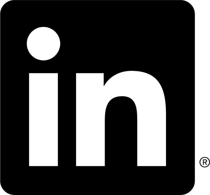 LinkedIn logo in black and white featuring a lowercase 'in' inside a rounded square.