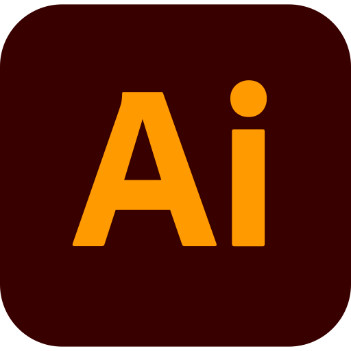 Adobe Illustrator logo with orange 'Ai' letters on a dark brown rounded square background.