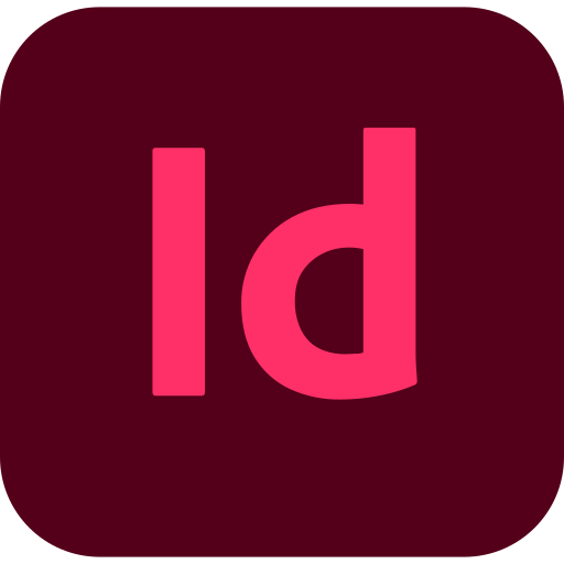 Adobe InDesign software logo in pink on a dark maroon rounded square background.