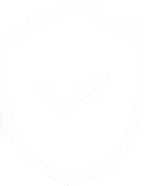 White shield icon with a checkmark inside on a transparent background.