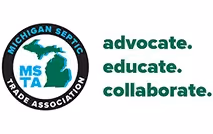 Michigan Septic Trade Association logo with green text advocate. educate. collaborate.