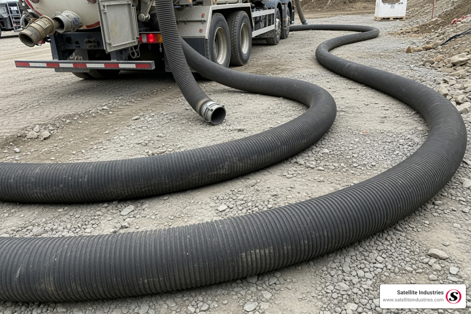 correctly laid out vacuum hose with gentle curves, avoiding sharp 90-degree bends - how to operate a vacuum truck