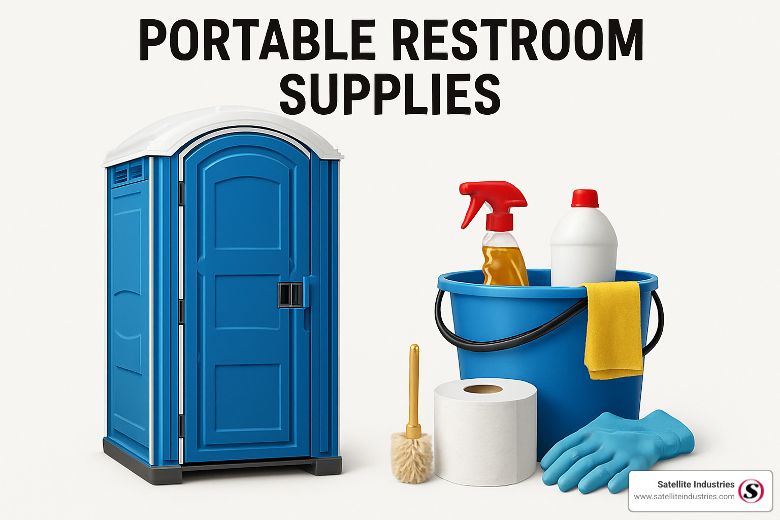 Essential portable restroom supplies laid out systematically - portable restroom supplies