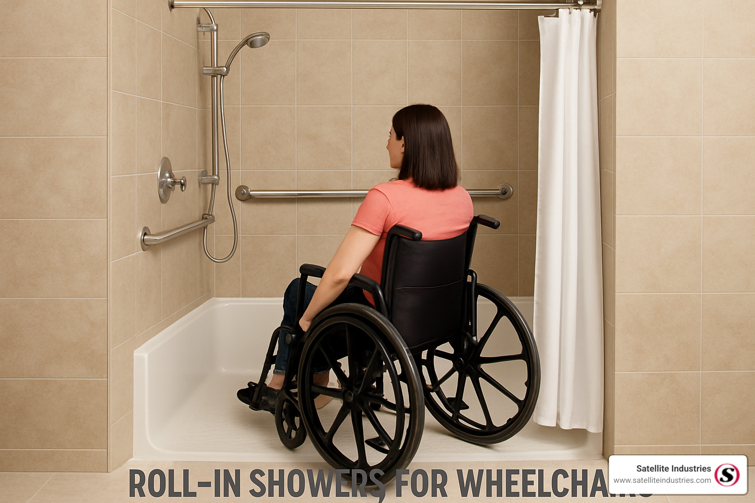 Detailed grab bar layout showing horizontal, vertical, and L-shaped configurations with proper mounting heights and spacing for optimal safety - roll in showers for wheelchairs