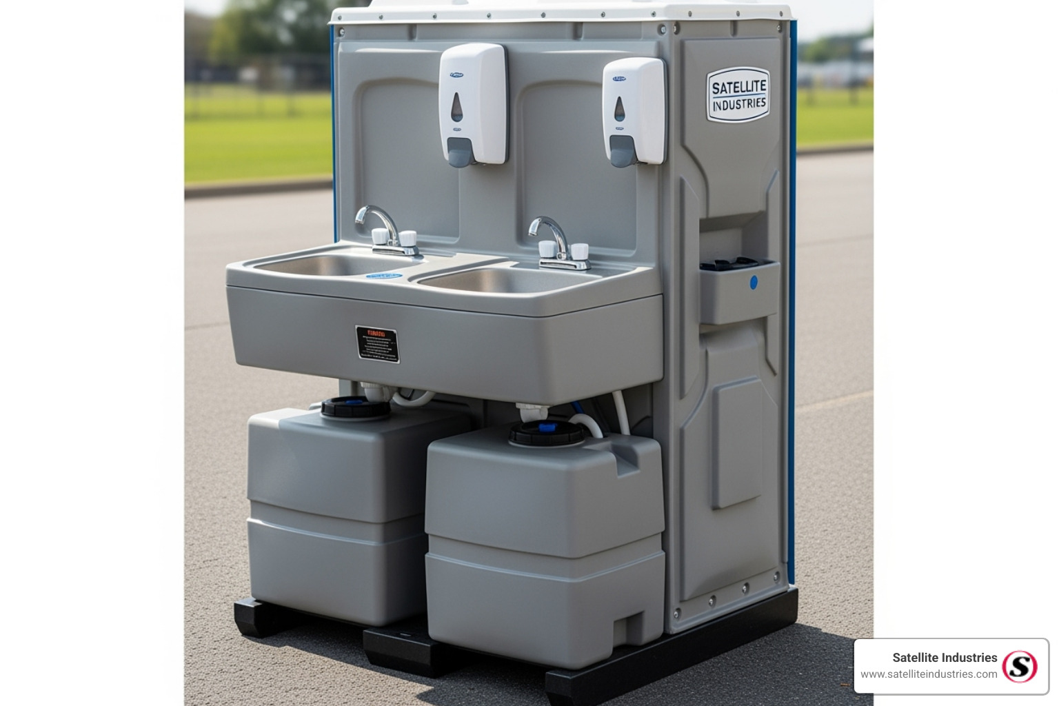 Durable, professionally manufactured Satellite Industries portable sink - camping hand wash station