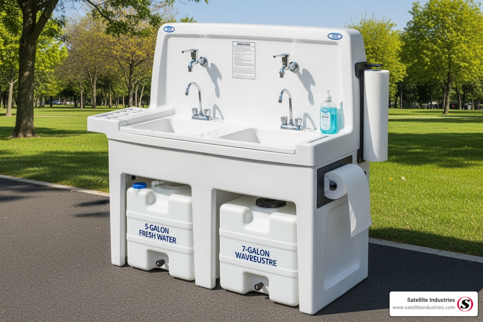 A two-station cold water portable sink - hand wash station hire