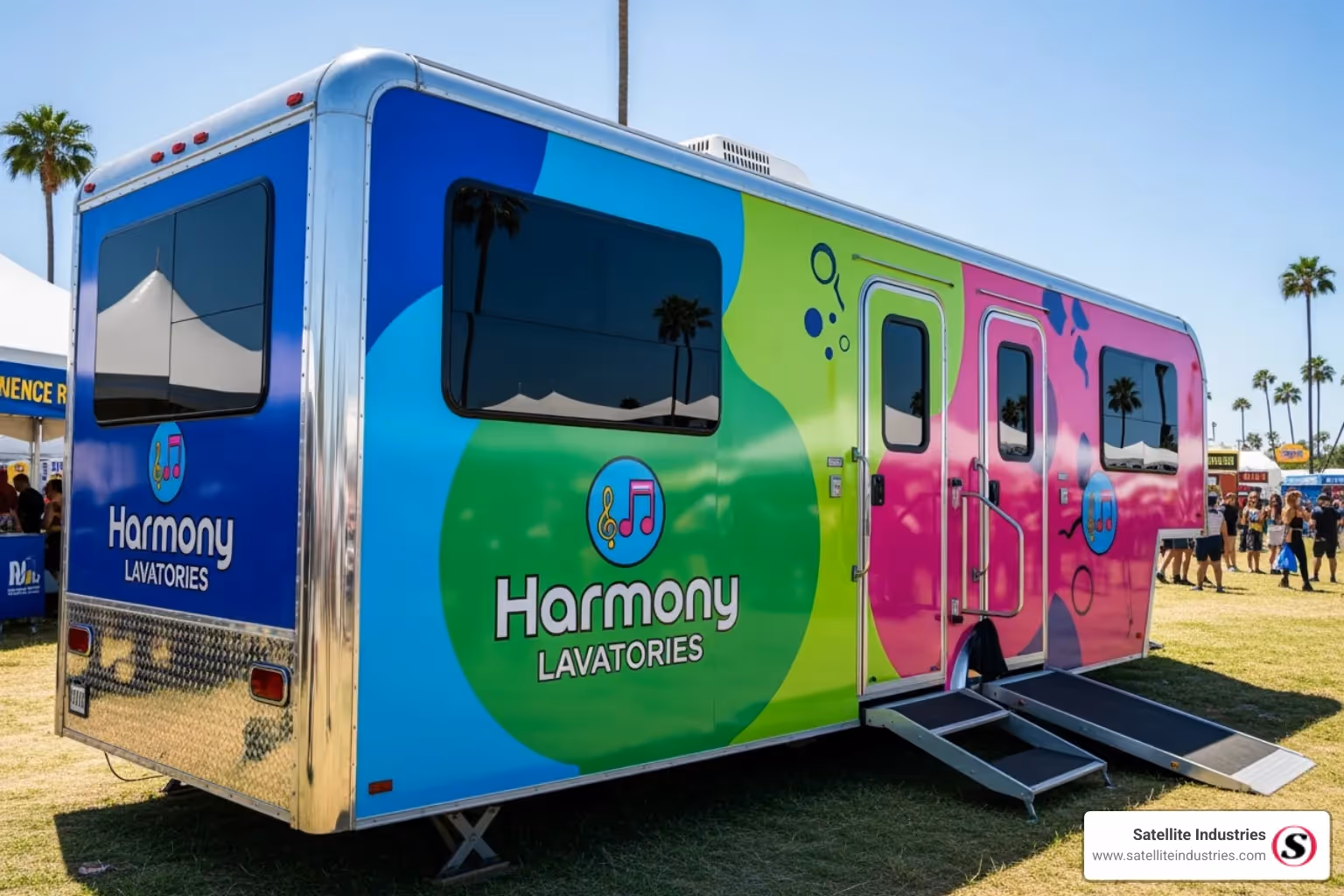 branded restroom trailer with custom colors - restroom trailers Europe