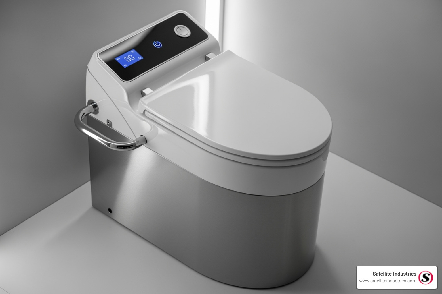 A modern, sleek vacuum toilet system, highlighting advanced technology in portable sanitation - Portable toilet solutions