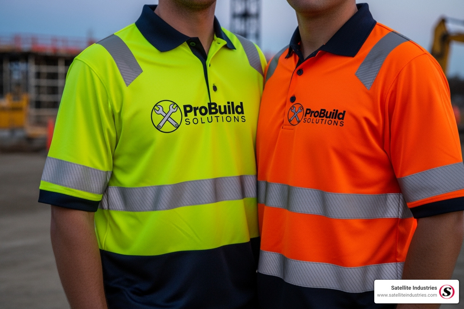 high-visibility polo shirt with a professionally applied company logo on the chest - visibility improved apparel company