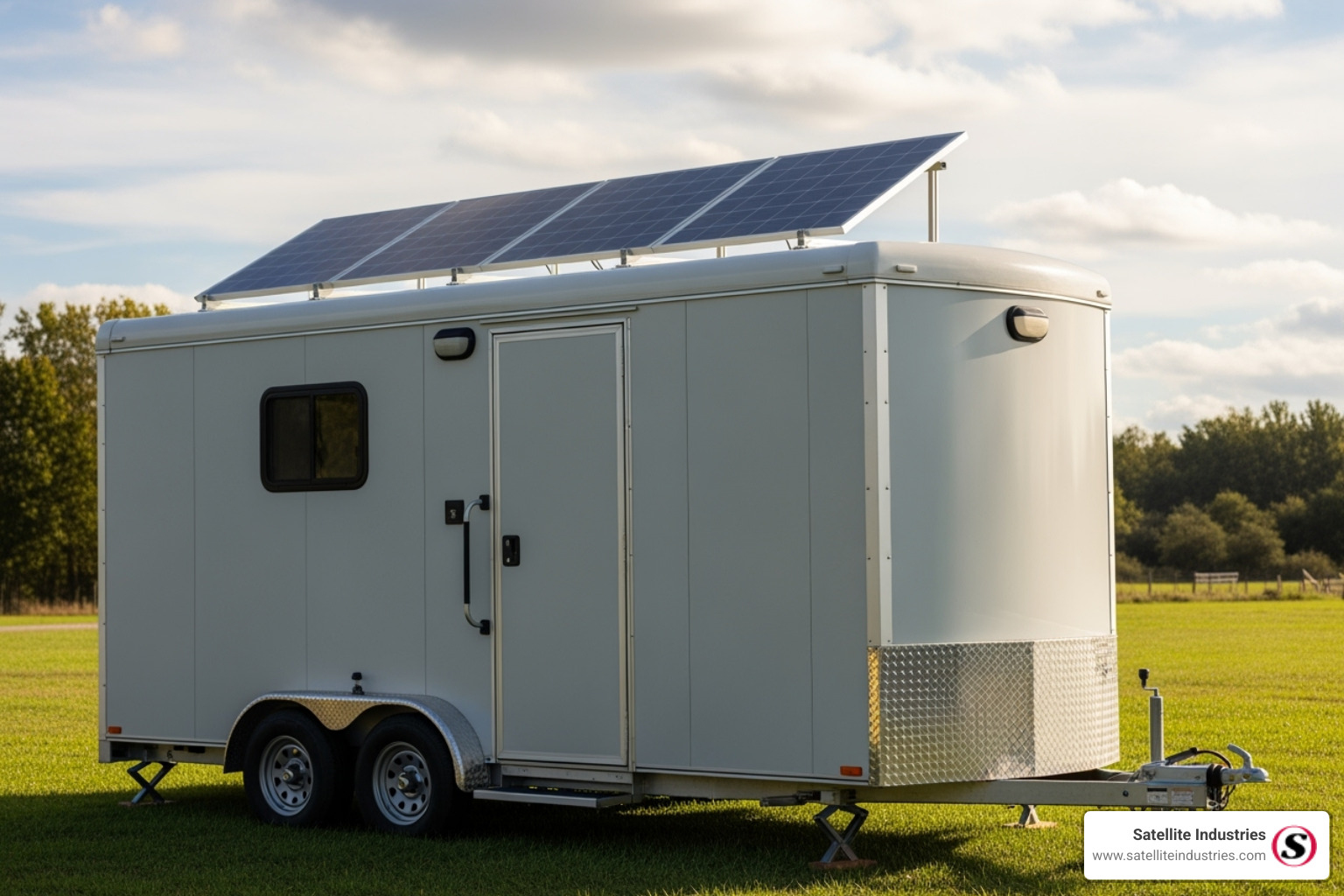 of a solar panel on the roof of a portable restroom trailer - portable toilet and shower room manufacturers