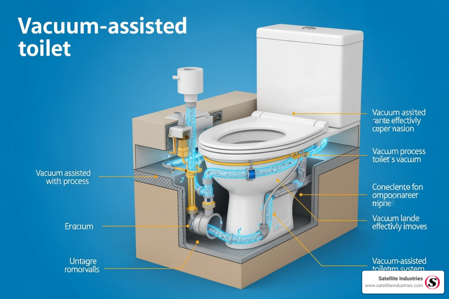 diagram labeling the main components of a vacuum system - vacuum assisted toilet system