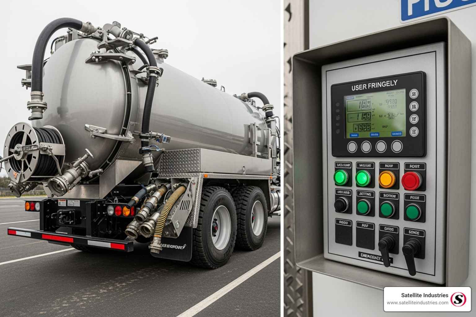 durable chassis and user-friendly control panel of a modern vacuum truck - Emergency vacuum truck