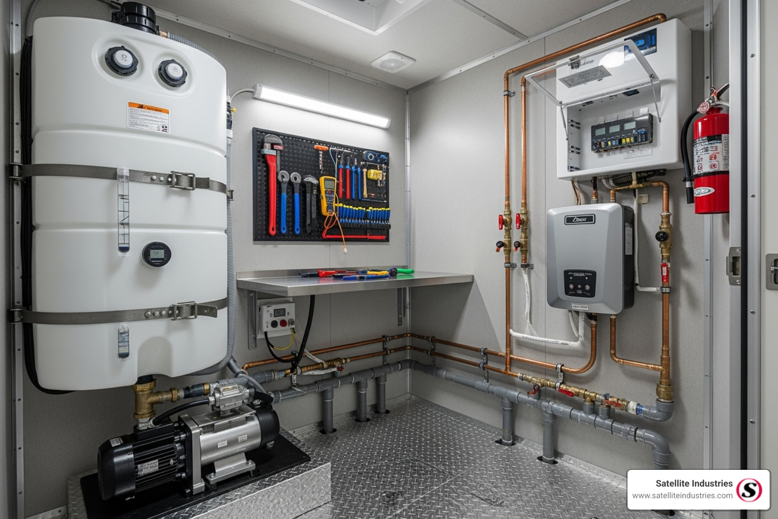 clean and organized utility room - 2 stall restroom trailer