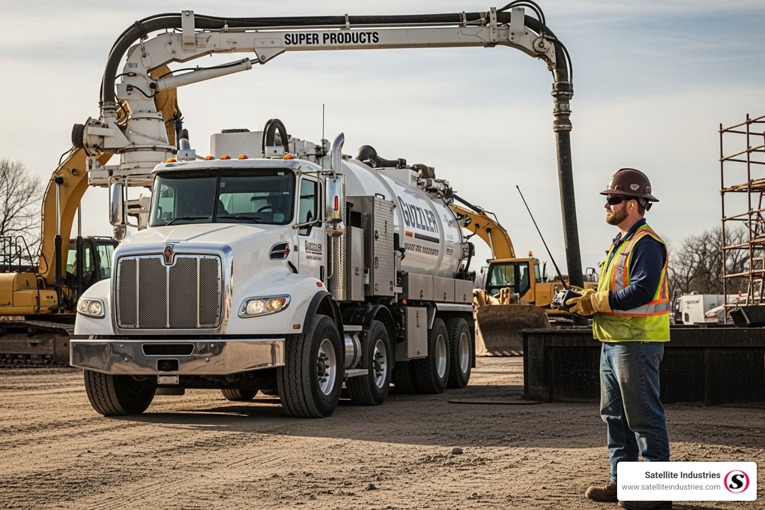 operator using a remote control from a safe distance - Vacuum truck safety features