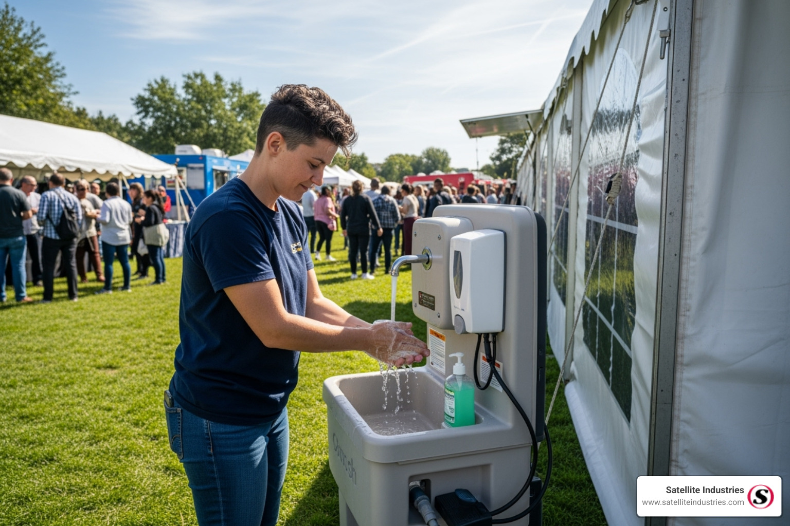 Image of a heated hand wash station being used in a food service environment - hand wash stations for sale