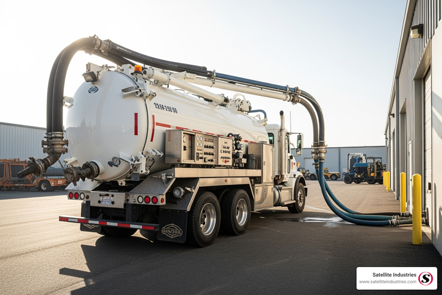 modern vacuum truck servicing a commercial site - Liquid waste pumping