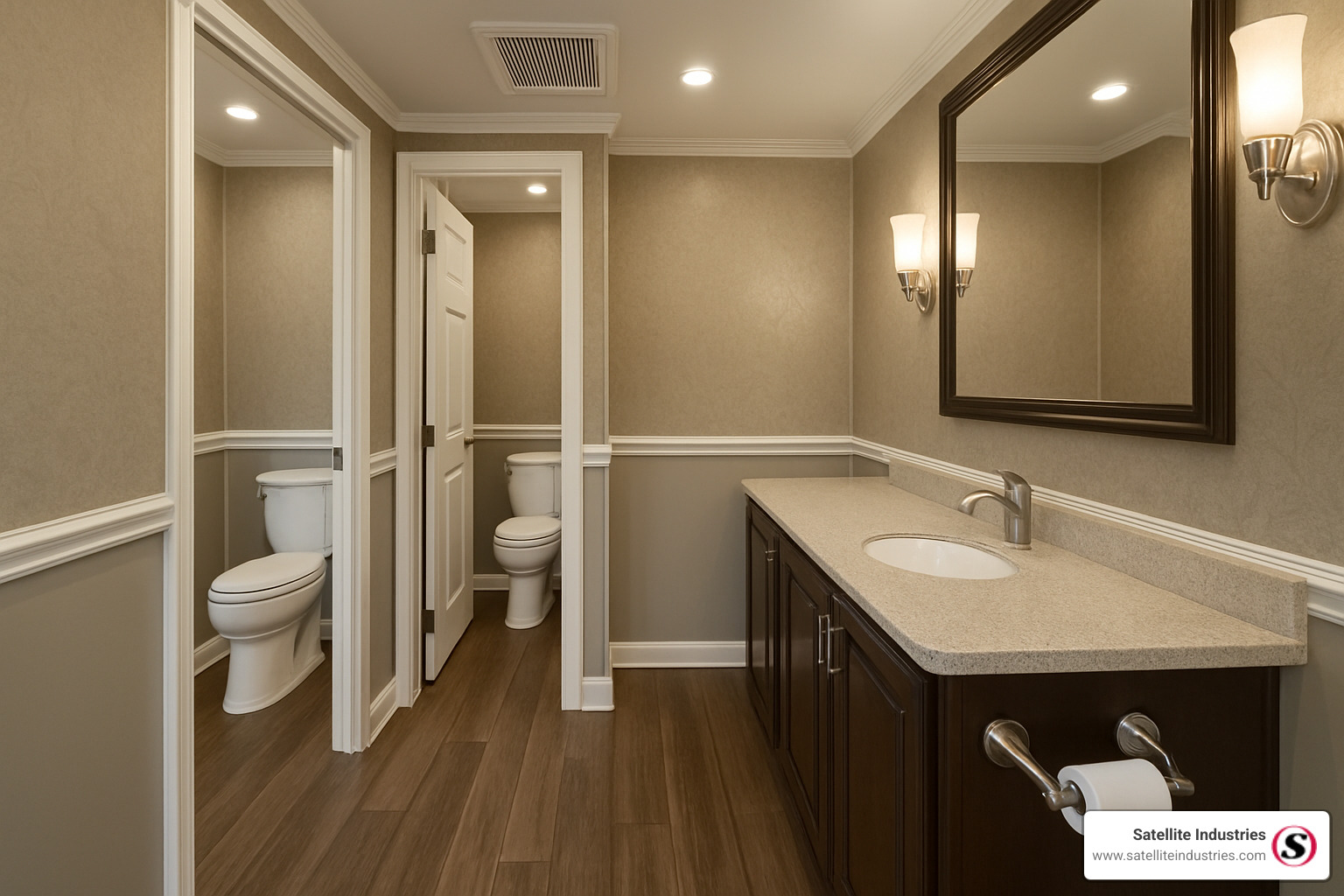 luxury portable restroom trailer interior - portable restrooms