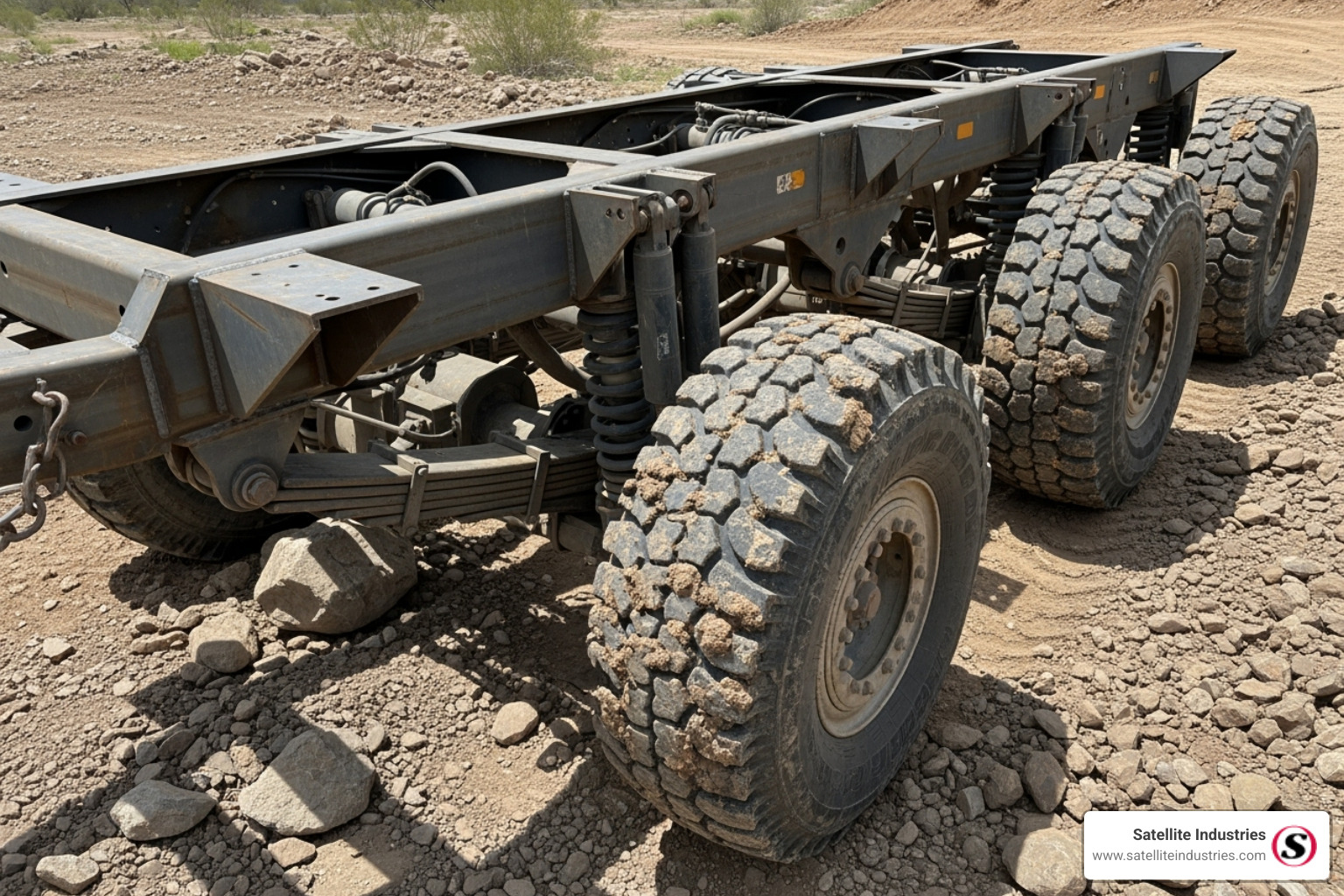A heavy-duty trailer chassis suitable for rough terrain - Disaster relief showers