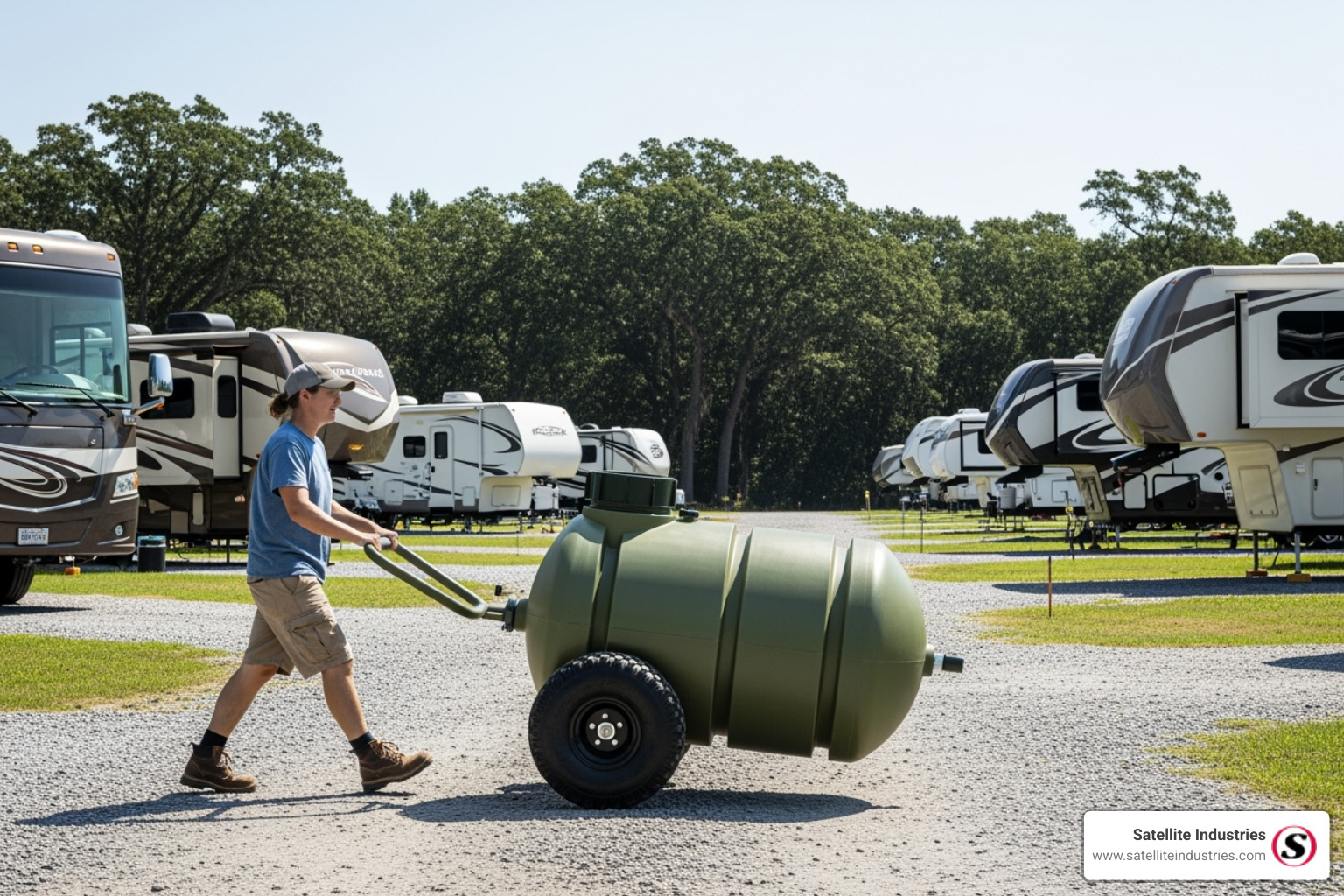 portable tank being easily rolled by one person - portable septic tank for camper