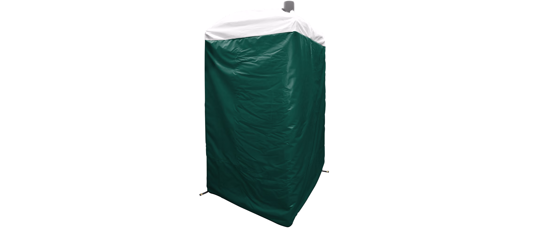 Green insulated cover with a white top, designed for an outdoor restroom or portable toilet.