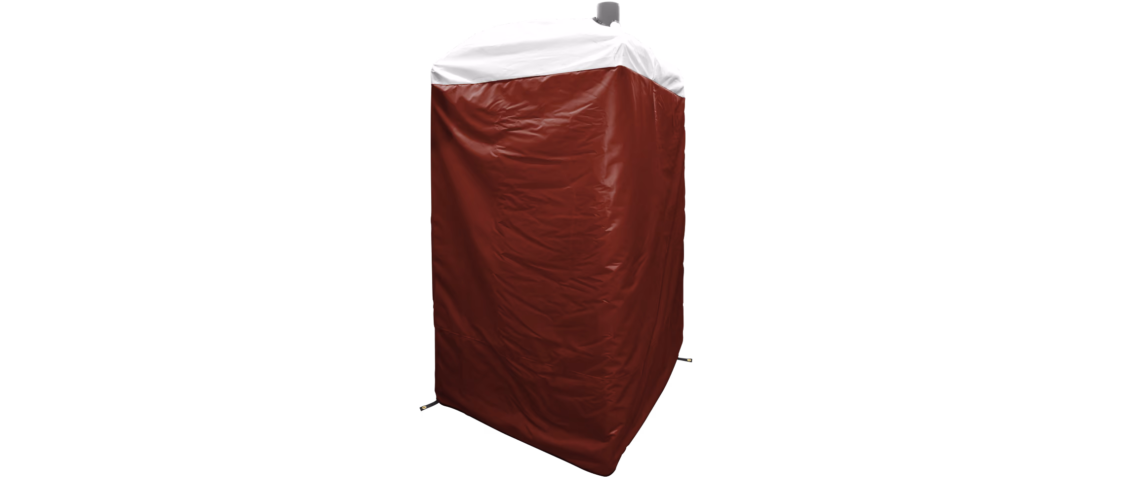 Rectangular insulated restroom cover with burgundy body and white top.