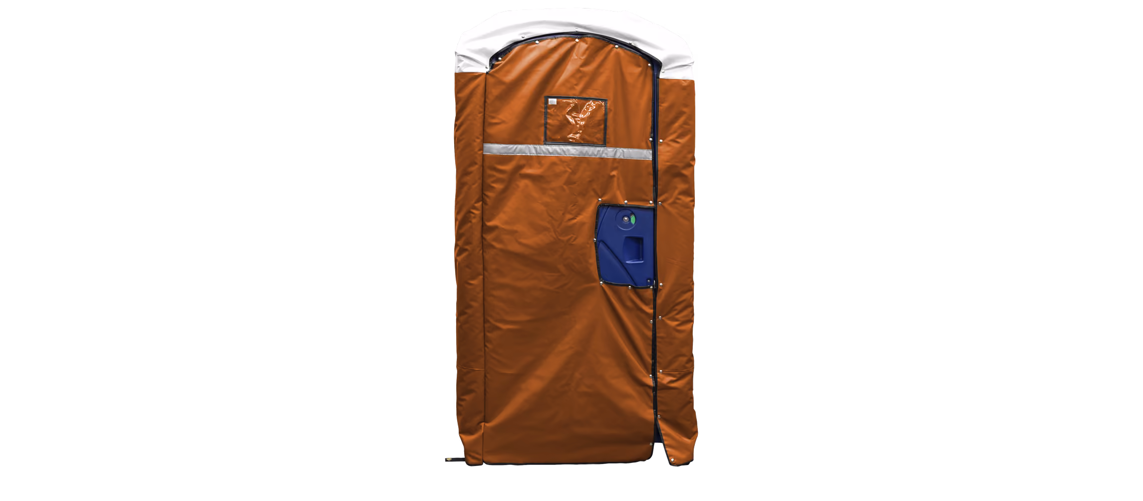 Insulated restroom cover in orange, featuring a front pocket and zipper opening at the top.