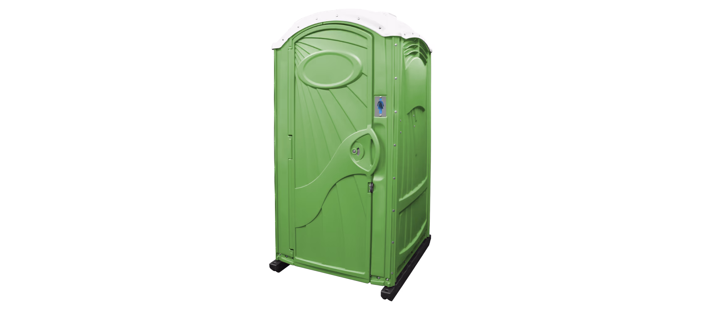 Portable toilet in Aspen Lime color, featuring a curved door design and a locking mechanism.