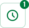 Green square icon with a white clock inside and a small green circle containing the number 1 in the top right corner.