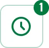 Green square icon with a white clock inside and a small green circle containing the number 1 in the top right corner.