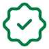 Green checkmark inside a decorative badge shape.