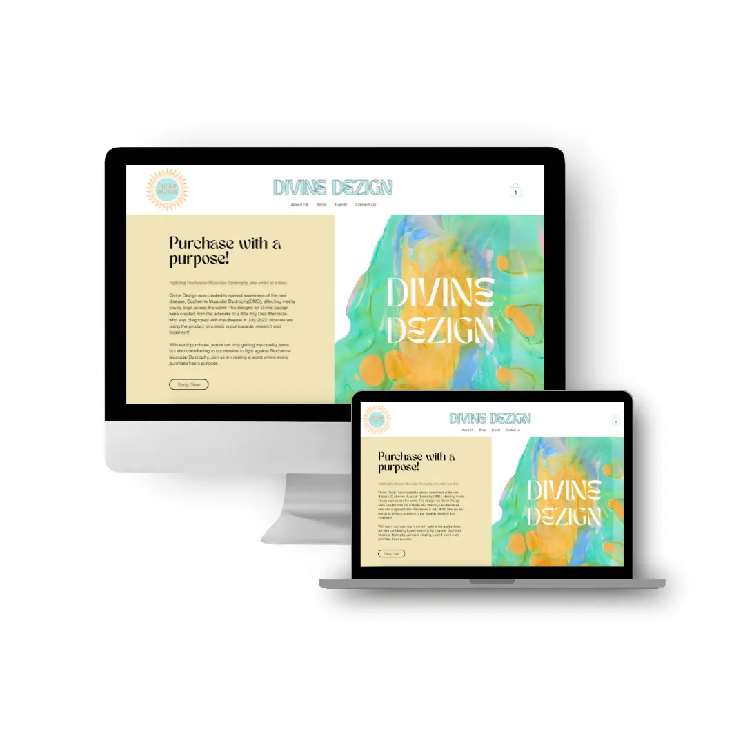 Divine Dezign website display on desktop and laptop.