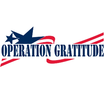 Operation Grattitude logo with blue stars and red and white stripes resembling a waving flag.