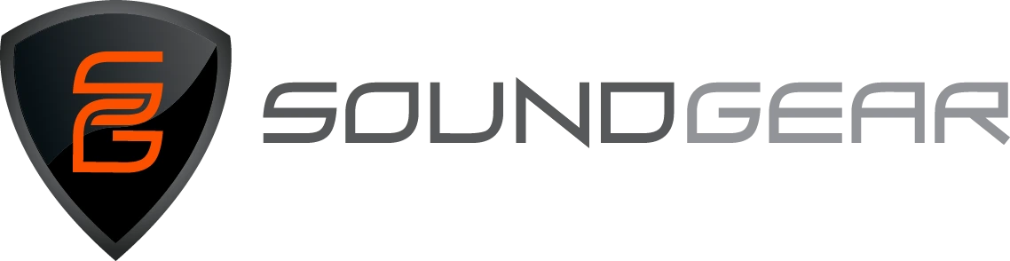 SoundGear logo with stylized orange SG letters inside a black guitar pick shape.