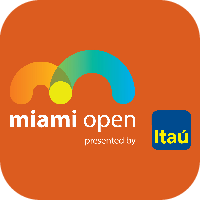 Miami Open logo with colorful arches and Itaú sponsor on orange background.